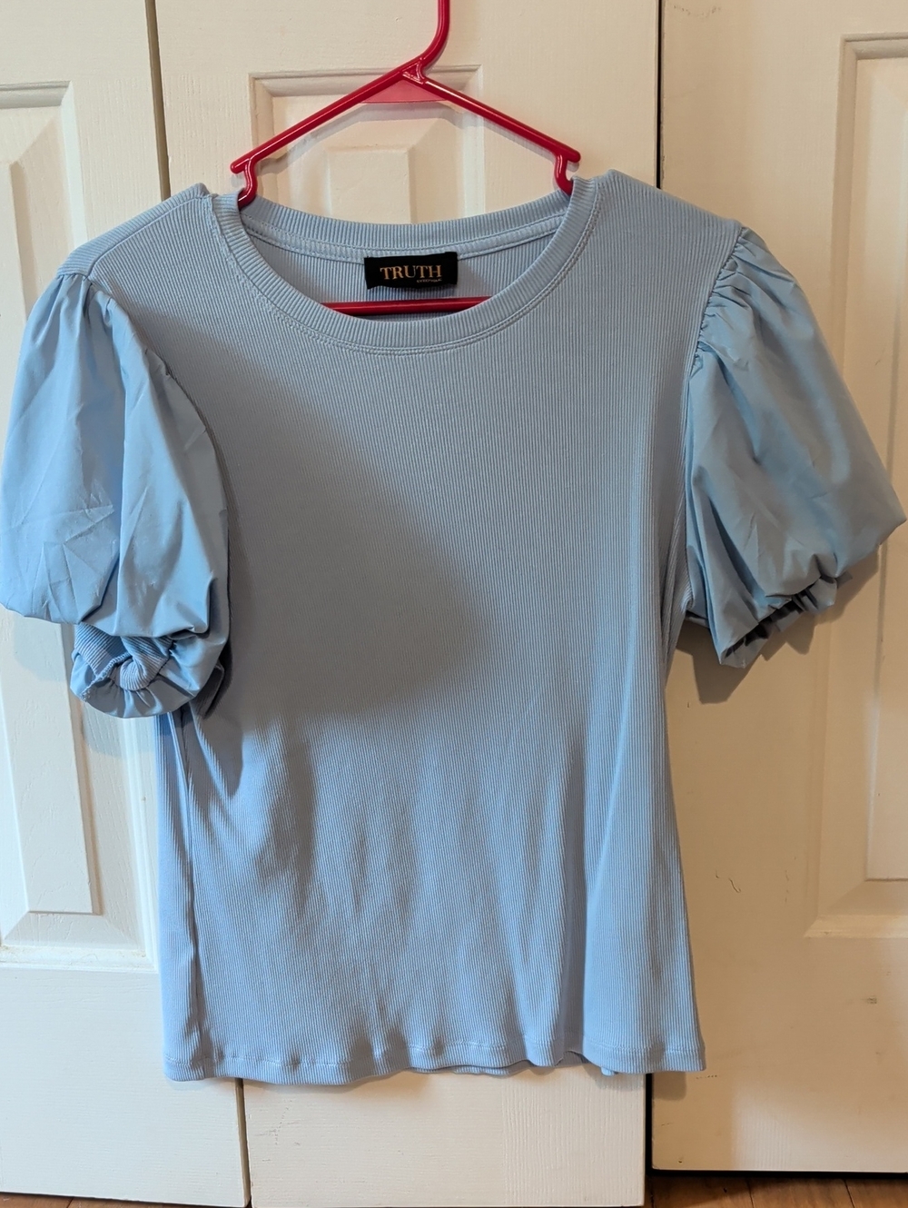 Truth Pale Blue Puff Sleeve Ribbed Tee